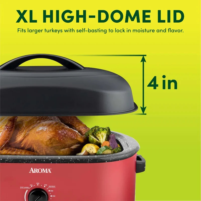 Aroma® 18Qt. Electric Roaster Oven with High Dome Lid, 8X Bonded Granite Enamel, New-Red (ART-718RH)