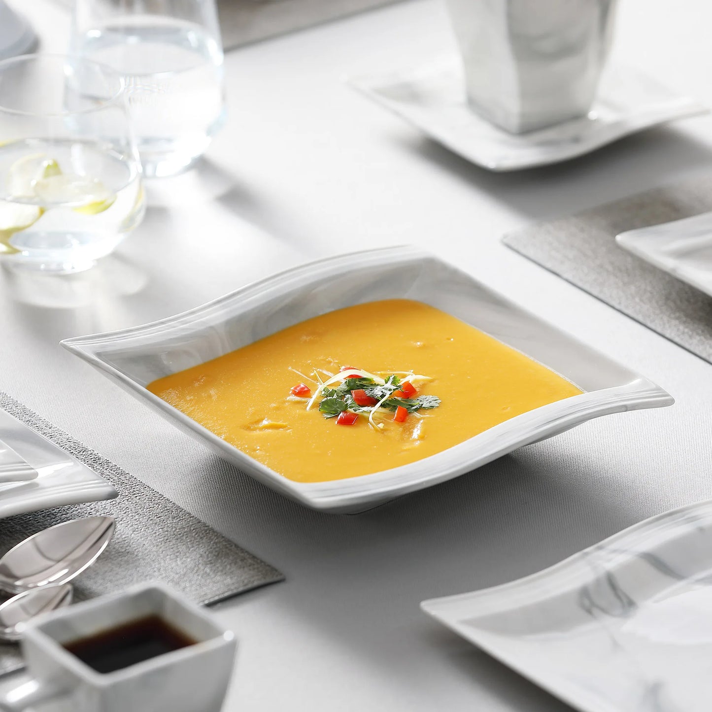 MALACASA FLORA 30/60PCS Marble Porcelain Dinnerware Set