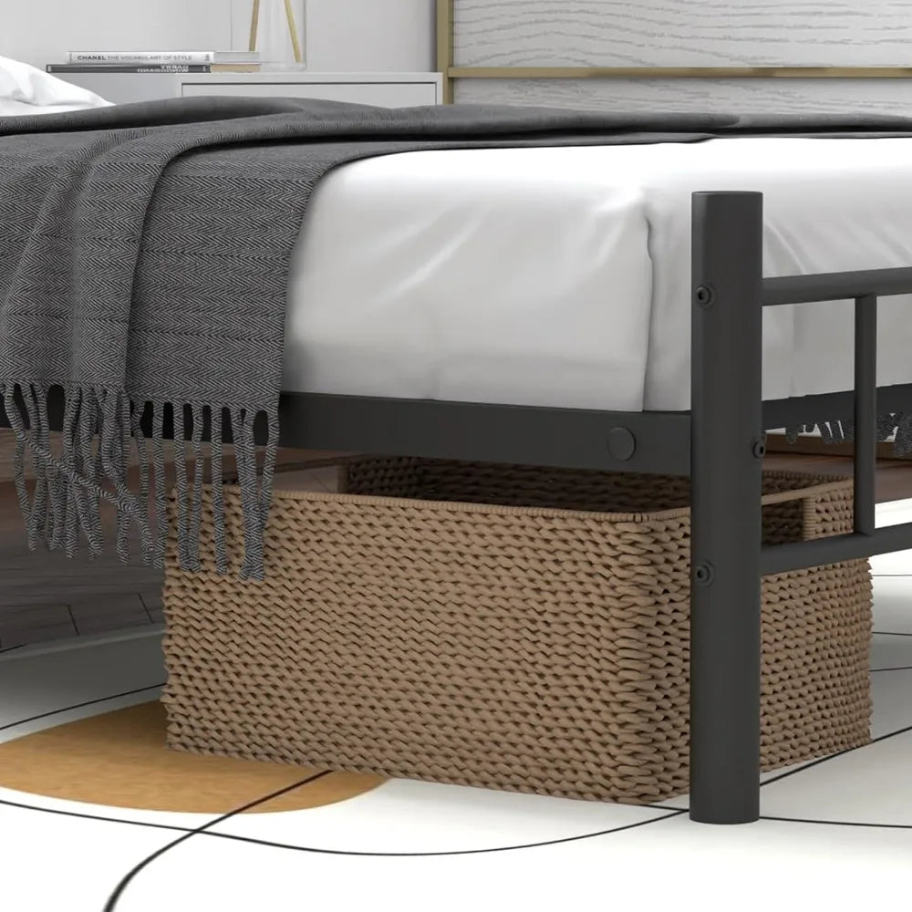 Bedroom Beds Heavy-Duty Mattress Foundation for Bedroom Double Bed Frame Black No Box Spring Needed Headboards Furniture Home