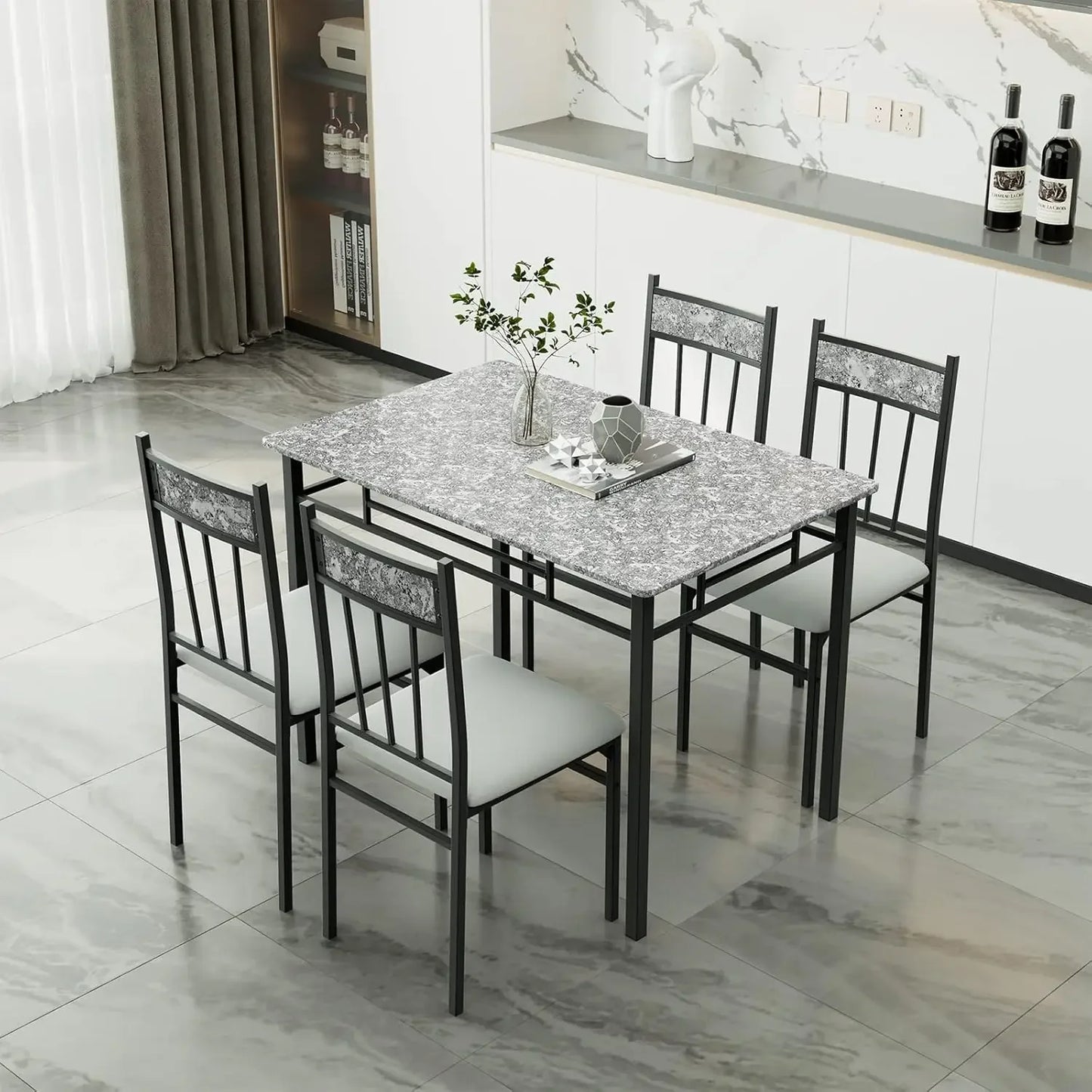 Table and Chairs Set of 4, Modern Rectangular Dining Room Table with Upholster