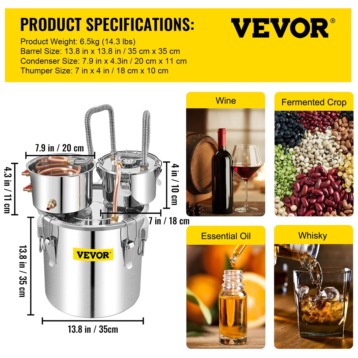 Alcohol Brewing Distiller DIY Moonshine Apparatus Stainless Steel Still Whisky Beer Brandy Home Appliance
