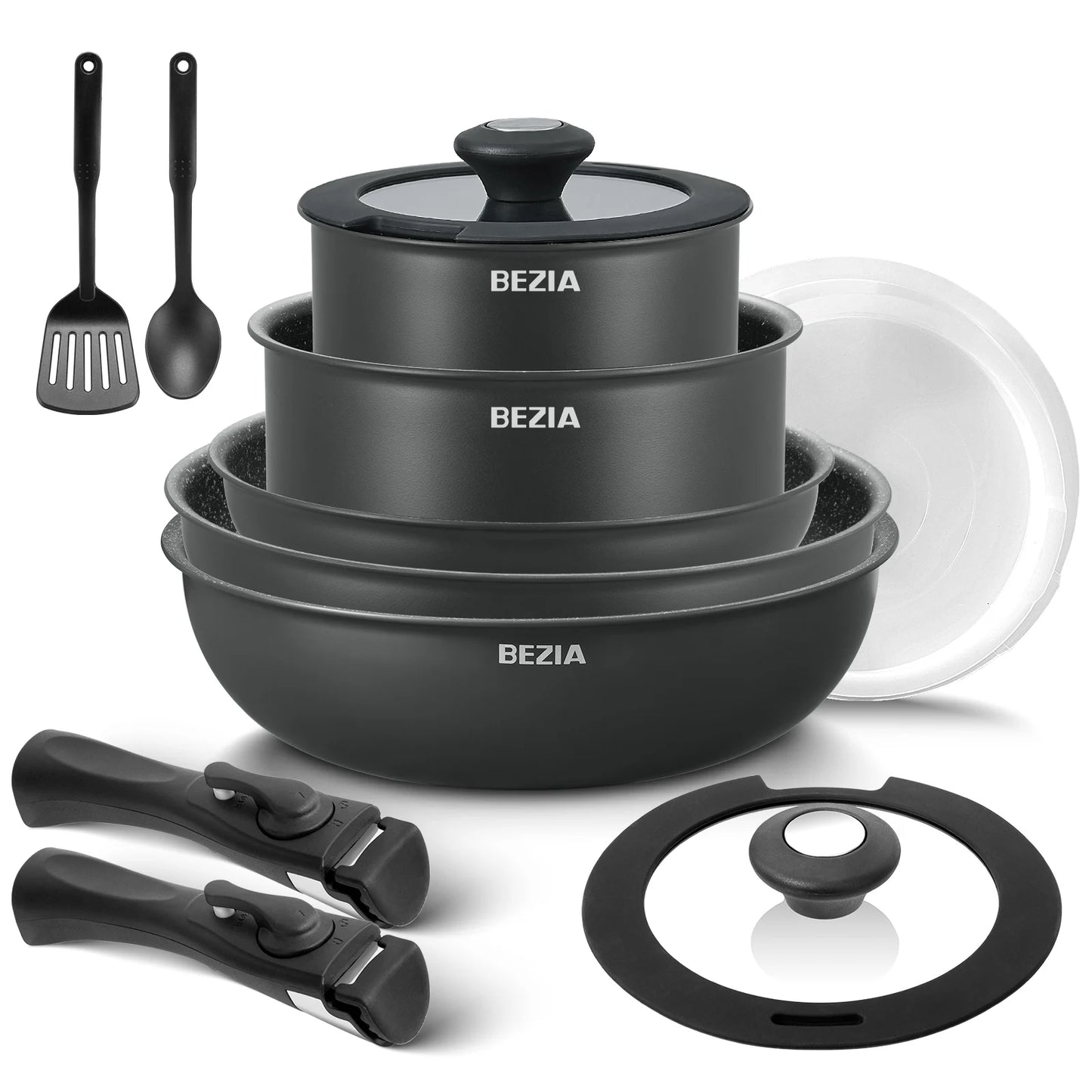 Nonstick Pots and Pans Set with Removable Handles, for All Hobs, Stackable Design for RV