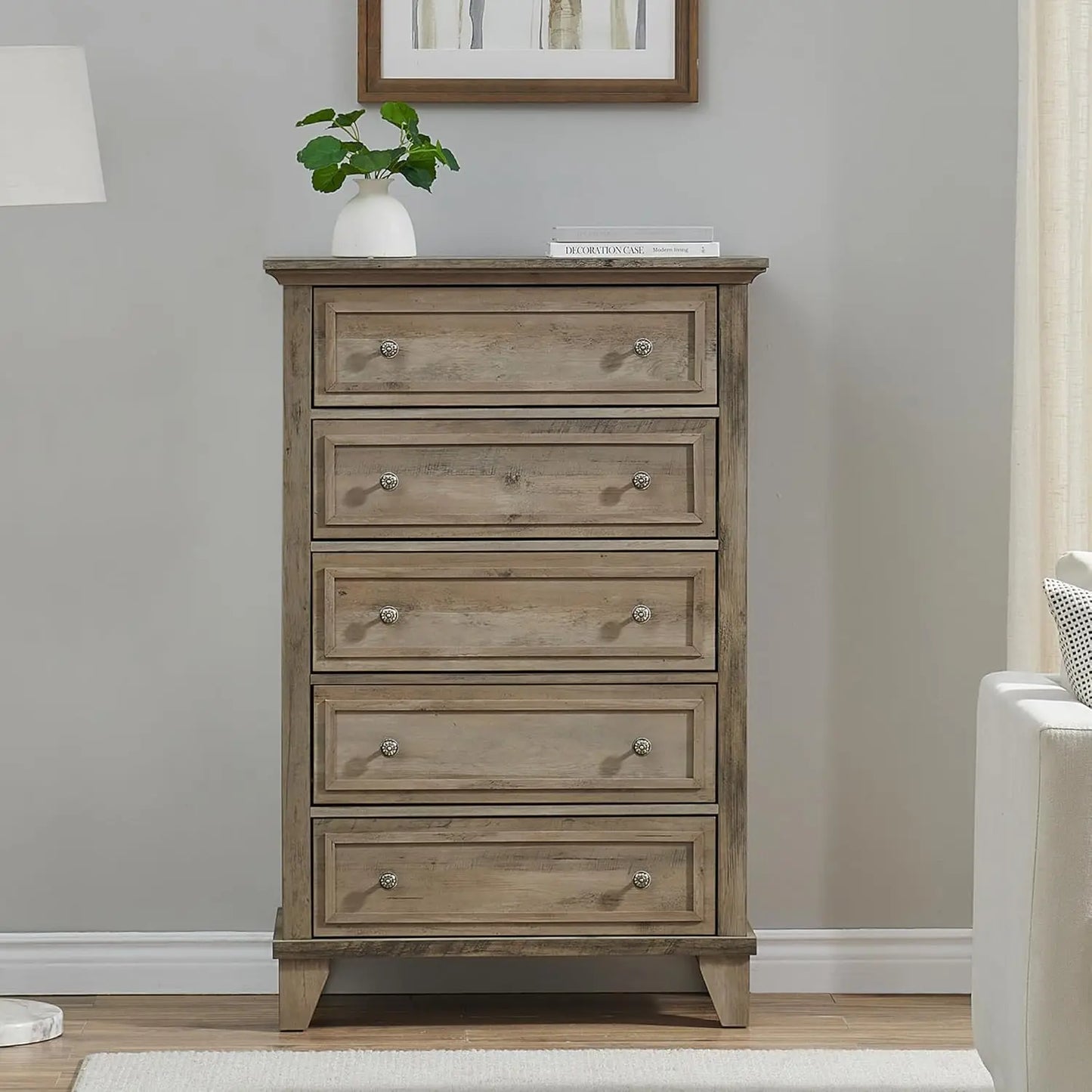 5 Drawer Dresser for Bedroom Drawer of Chest with Metal Handles TV Stand Closet Organizers