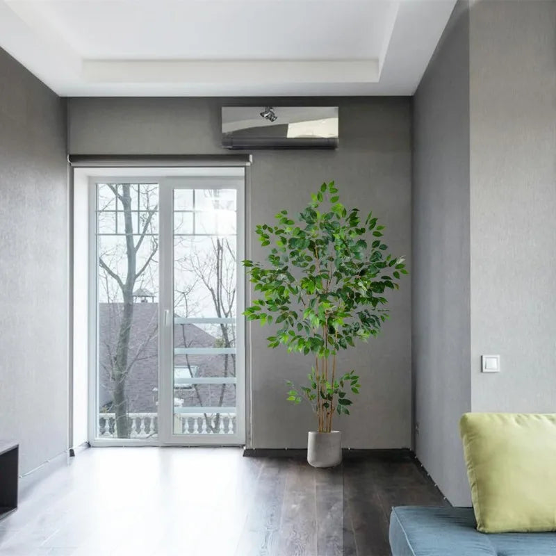 Artificial Ficus Tree, 6ft Tall Silk Fake Ficus Leaves Plant with Basket, Indoor Outdoor