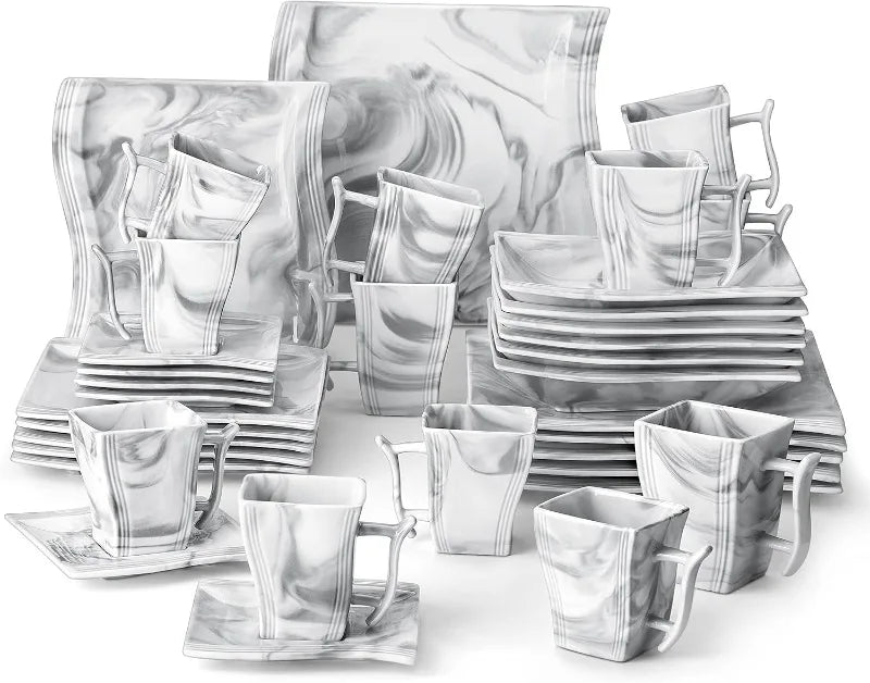 Porcelain Dinnerware Sets, Modern Square Dinner Set Plates and Bowls for Dessert, Salad and Pasta,