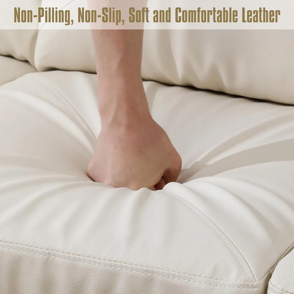 Sofa with Chaise, Faux Leather Modular Couch with Storage Ottoman, Convertible Sectional Sofa