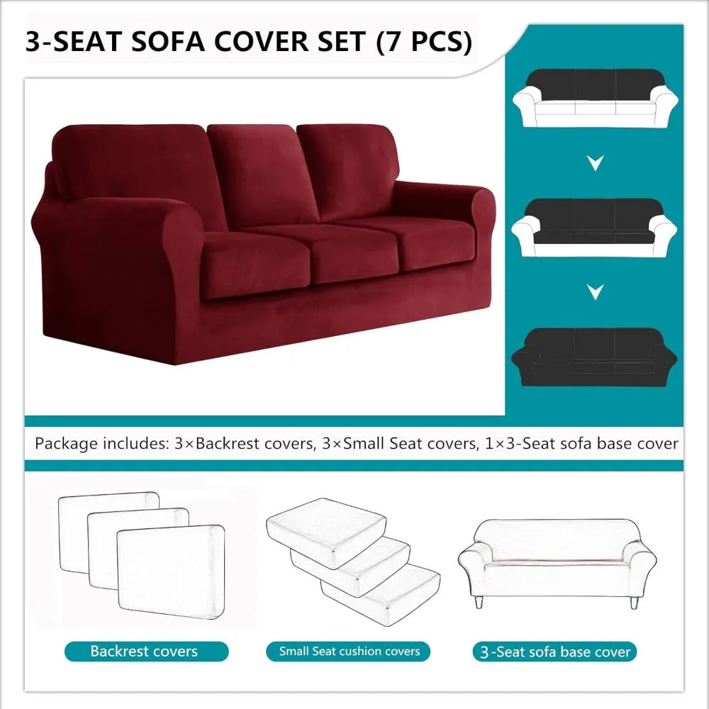 7 Piece Stretch Velvet Ektorp Sofa Covers, for 1 Base Cover, 3 Cushion Couch Cover and 3 Backrest Cover, for Living Room