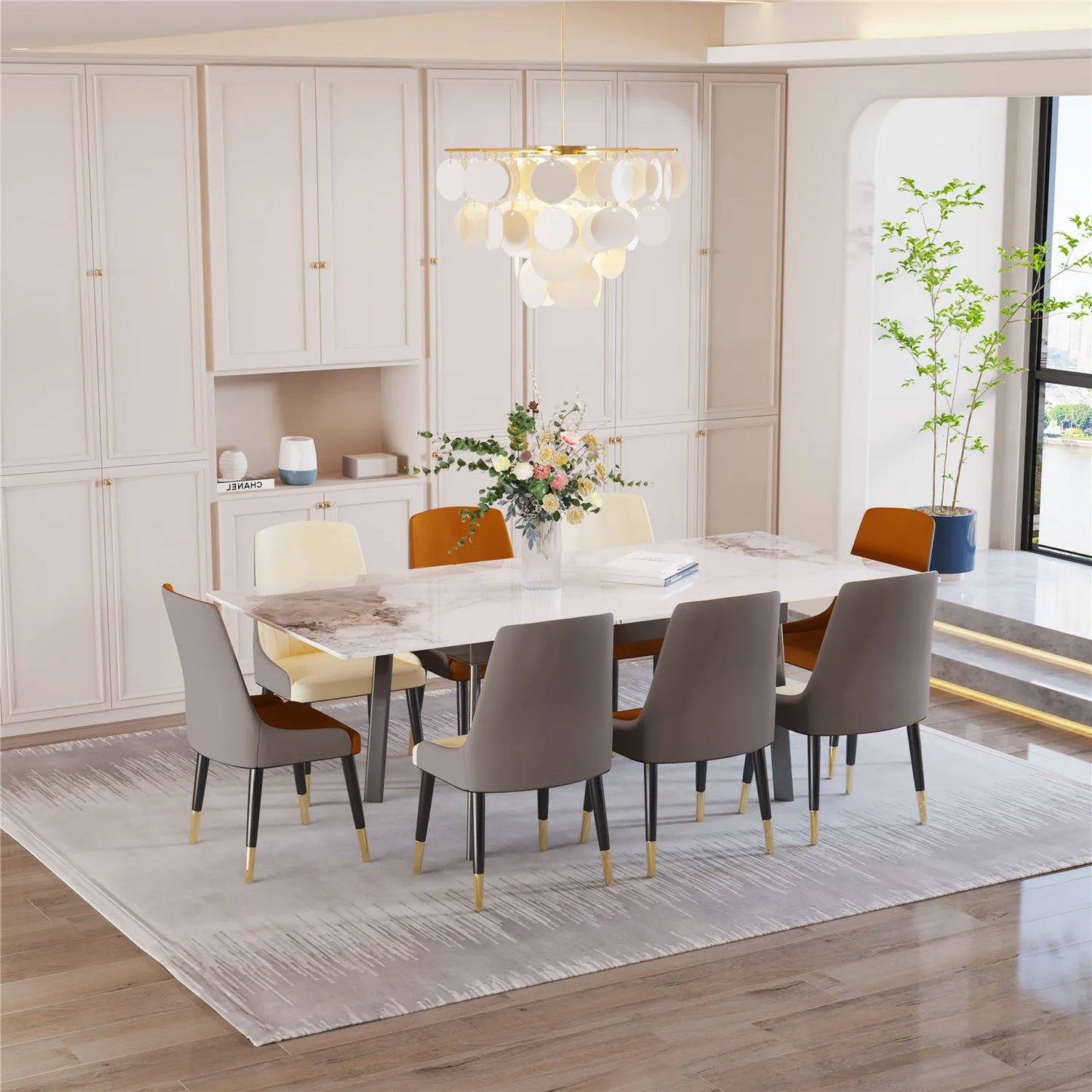 Extendable Kitchen Dining Table: Sintered Stone Retractable Table for 6-8 Person -