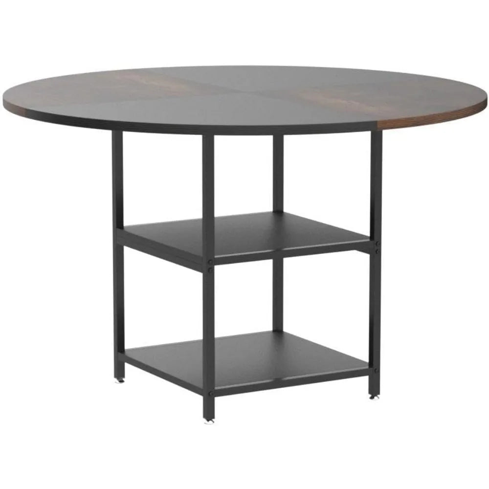 Wood Kitchen Table Large Dinner Table with Storage Shelf Metal Legs for Home Dining Room