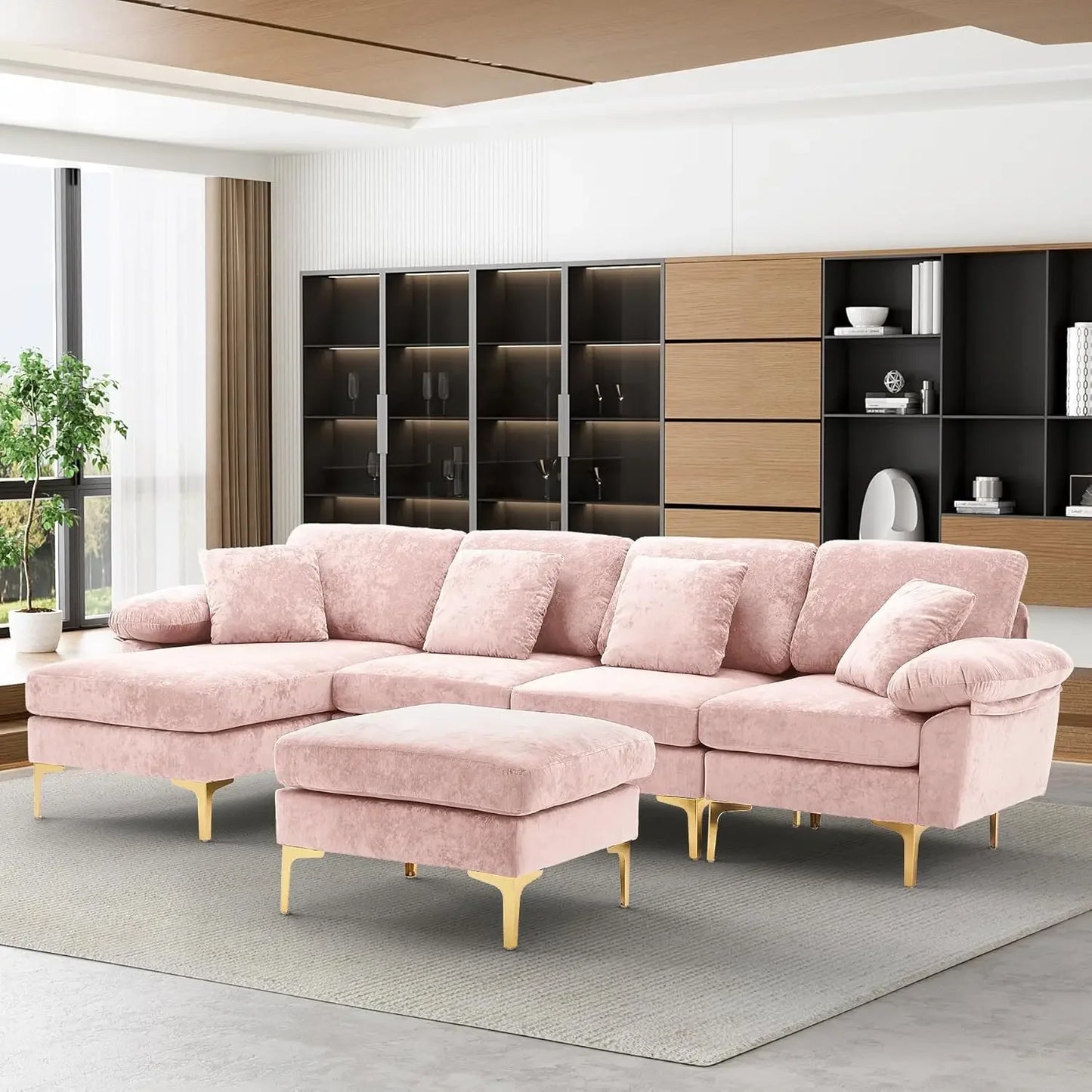 Sofasu-Shaped Sectional Sofa Couch, 4 Seat Sofa Set For Living Room,
