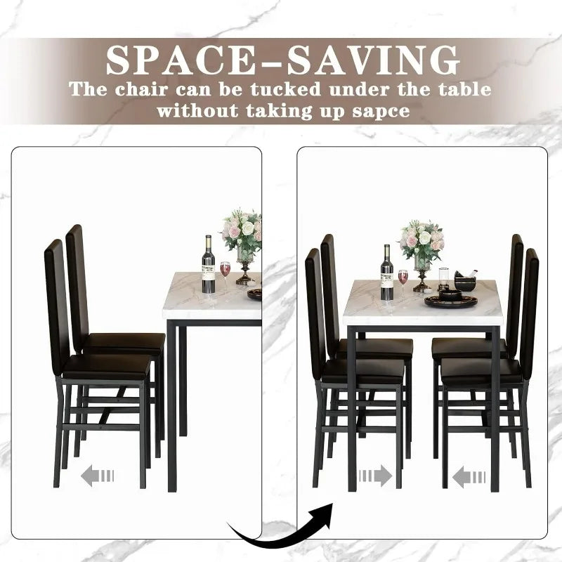 Hooseng Dining Table Set for 4, White Kitchen Table and Chairs