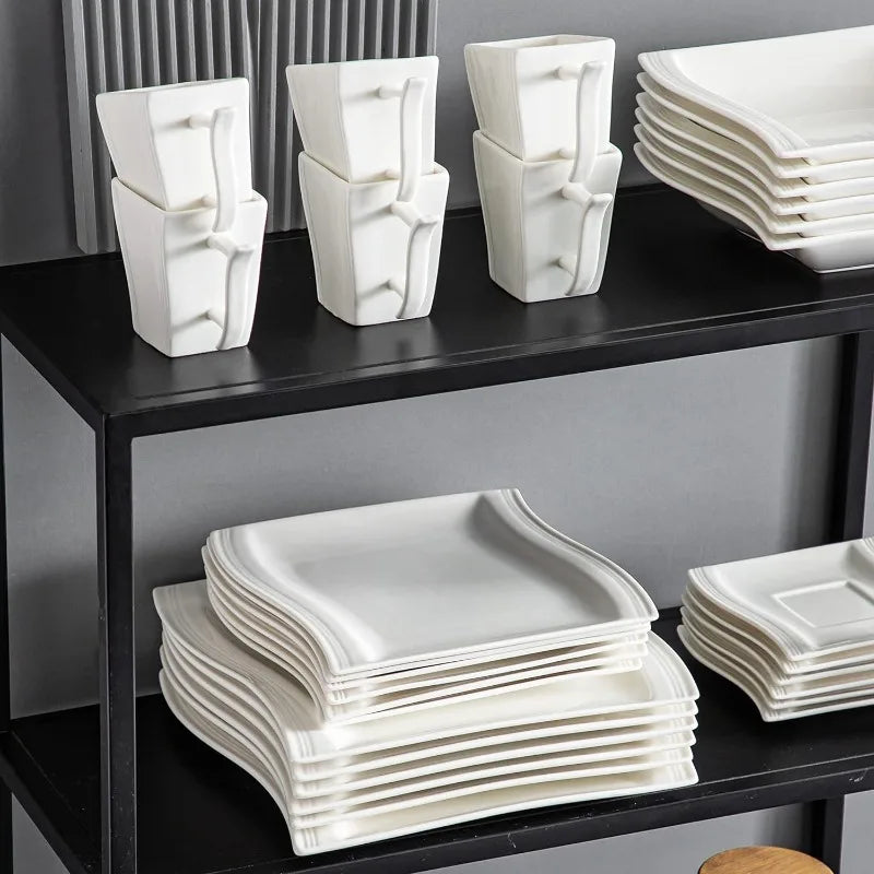 Porcelain Dinnerware Sets, Modern Square Dinner Set Plates and Bowls for Dessert, Salad and Pasta,