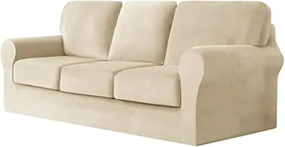 7 Piece Stretch Velvet Ektorp Sofa Covers, for 1 Base Cover, 3 Cushion Couch Cover and 3 Backrest Cover, for Living Room