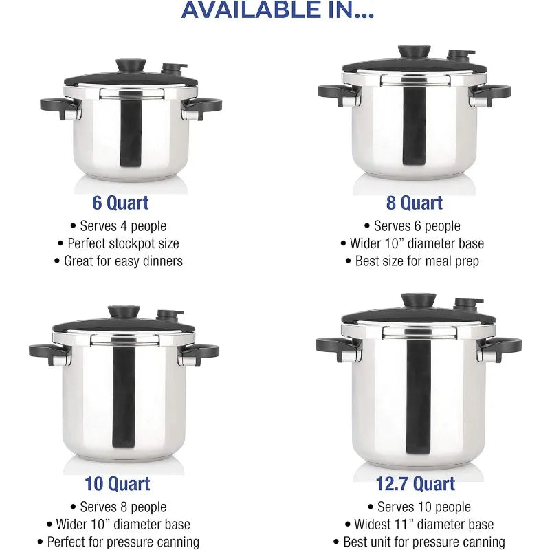 Zavor EZLock Stove Top Pressure Cooker 10 Quart - Canning Ready, Stainless Steel, Multi Pressure Levels, Easy Locking