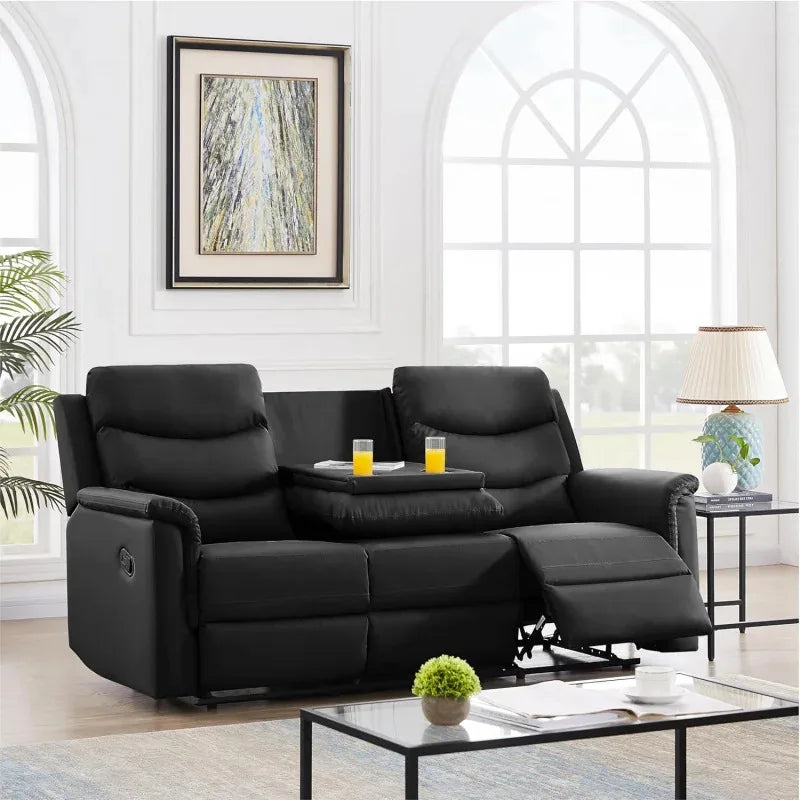 Sofa Set with 2 Recliners,3-Seater Leather Adjustable Loveseat Couch