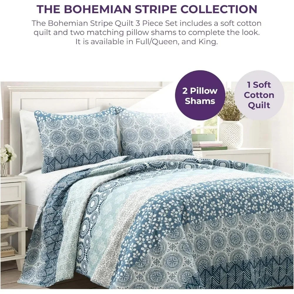 Duvet cover set elegant striped double-sided 3-piece cotton color - soft,comfort