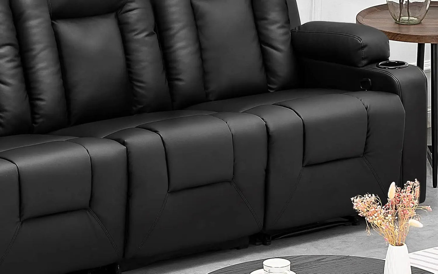 Recline Chair Set Furniture 2PC Bonded Leather Recliner Set Living Room Set Sofa Loveseat Black Living Room