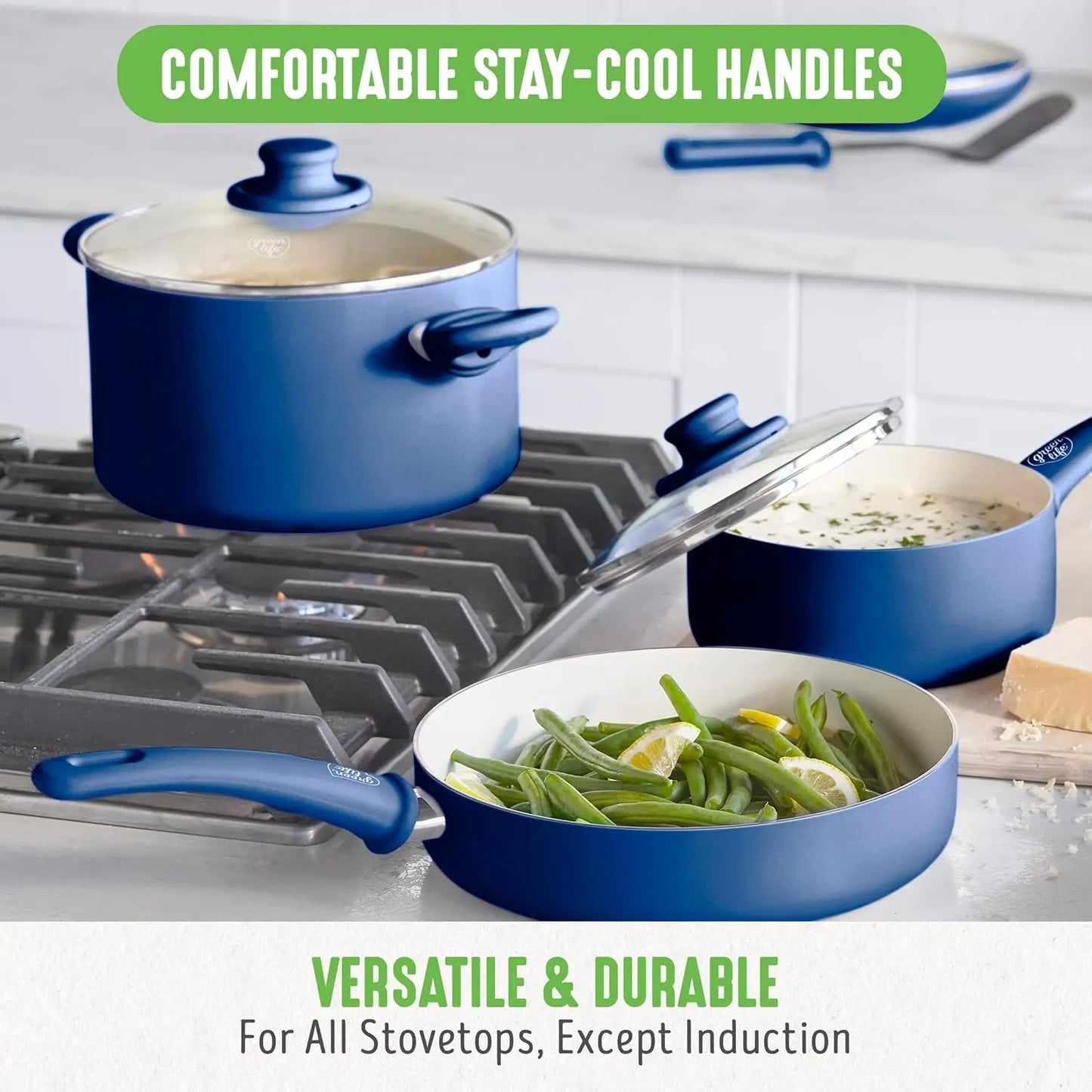 23 Piece Kitchen Cookware Pots and Frying Saucepans Set, Healthy Ceramic Nonstick PFAS and PFOA-Free, Dishwasher