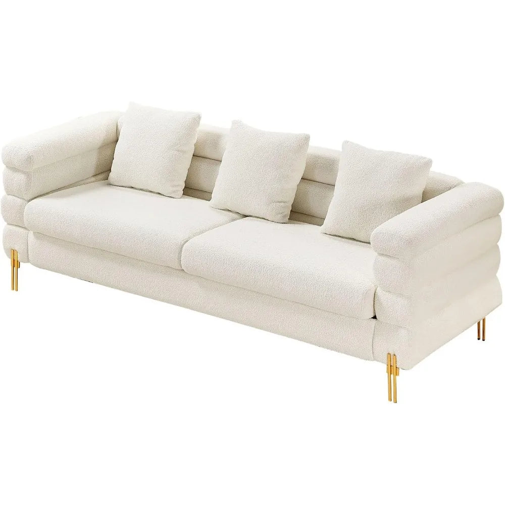 Large 85 inch, 3-seater living room comfortable sofa - white deep seat, strong load-bearing GM