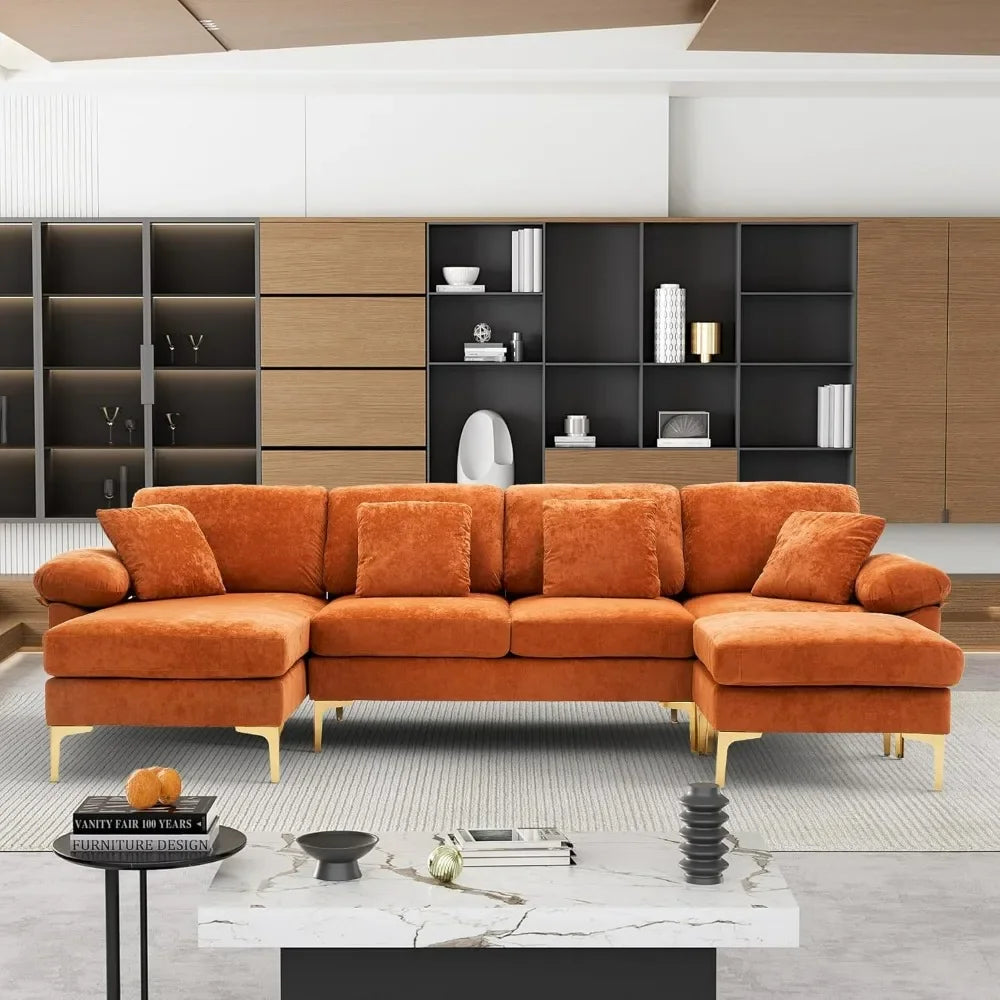 Sofasu-Shaped Sectional Sofa Couch, 4 Seat Sofa Set For Living Room,