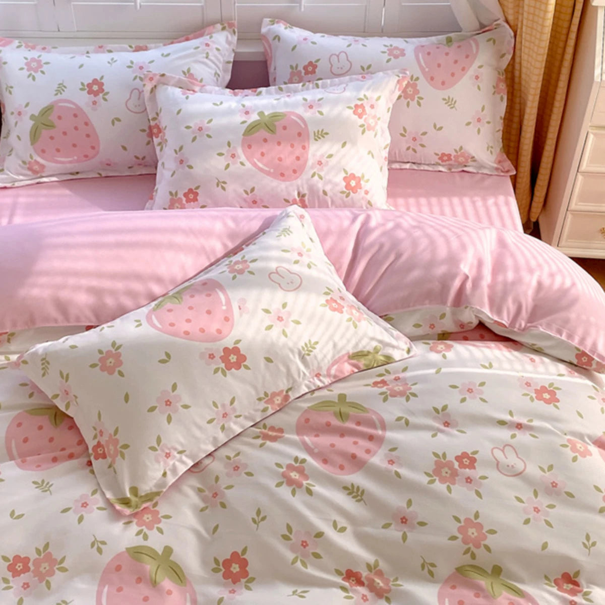 Strawberry Duvet Cover Set Strawberry Print Bedding for Home Bedroom Decor Microfiber