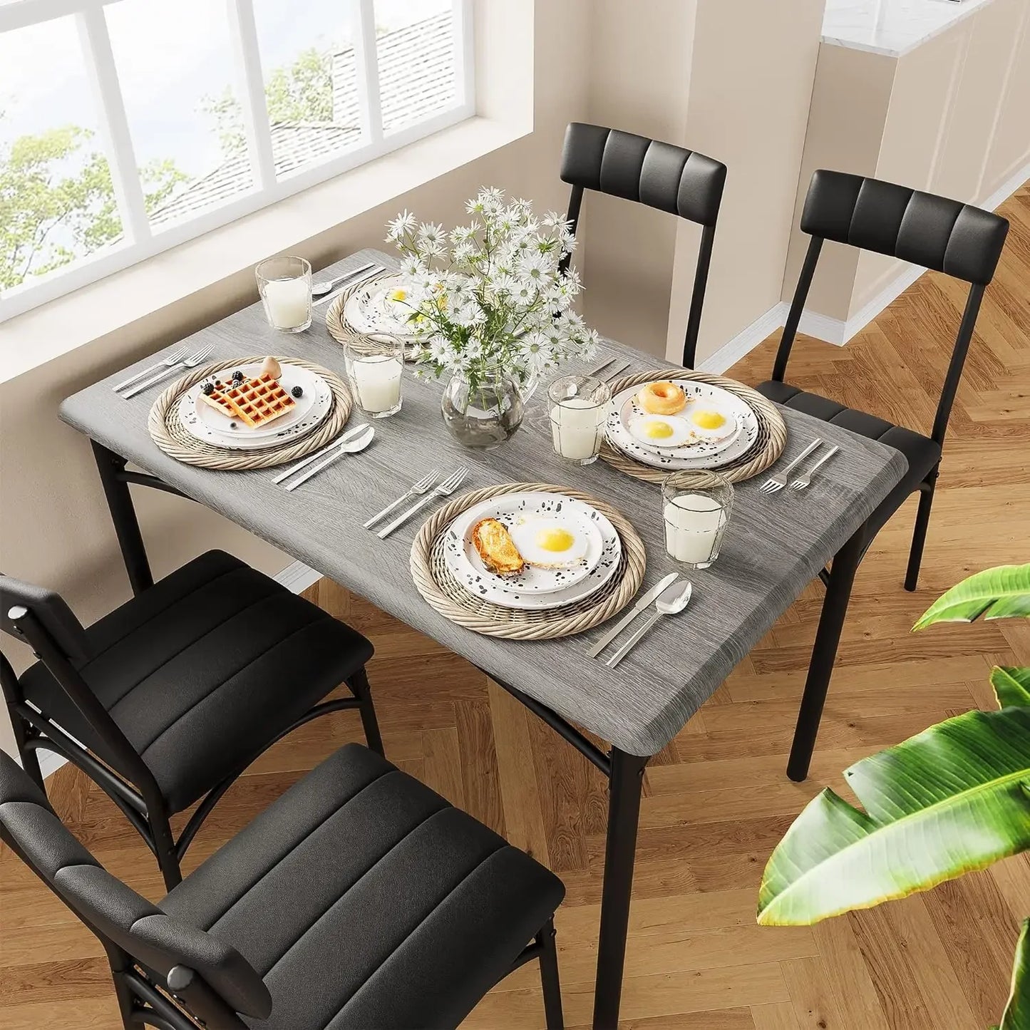 Dining Table Set for 4, Kitchen Table and Chairs, Rectangular Dining Room Table Set with 4 Chairs,5 Piece