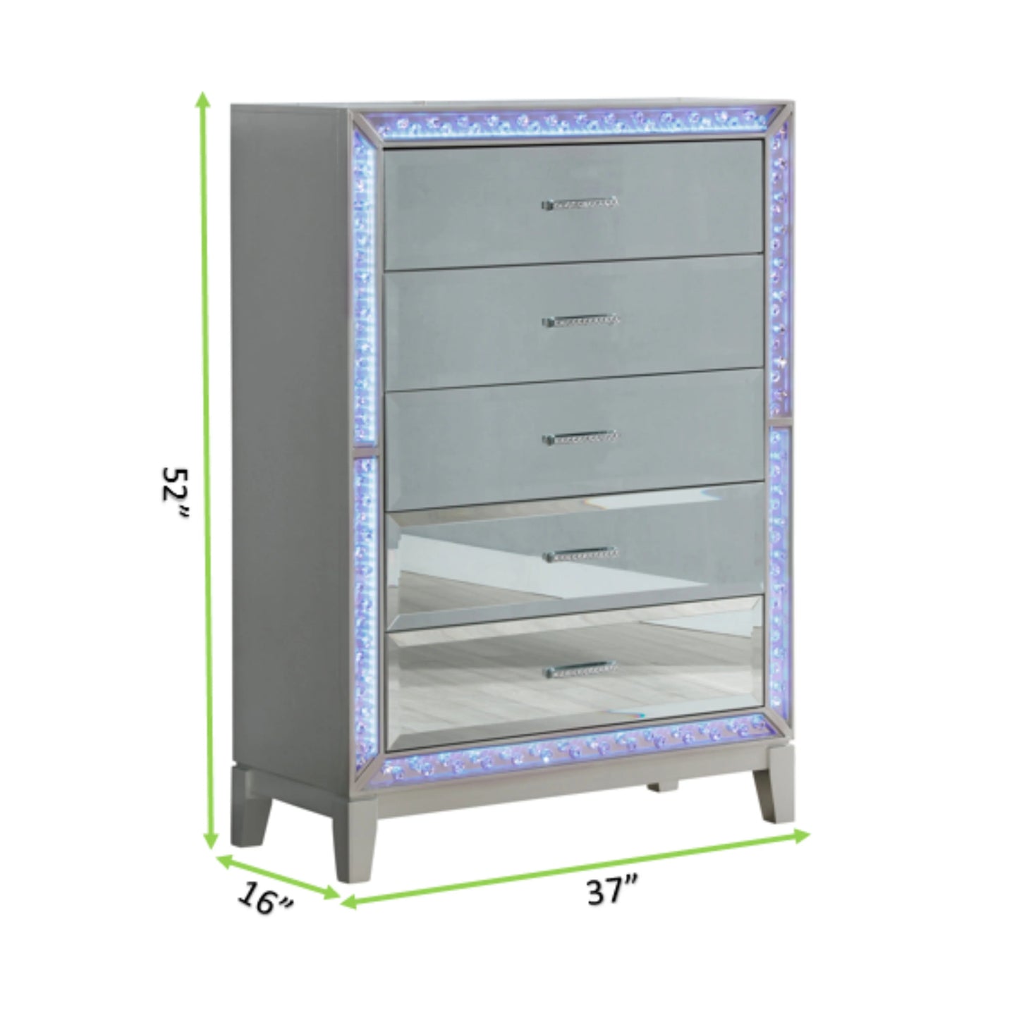Bedroom Furniture Set Luxury 5 Pc Queen Bed Silver Nightstand Dresser Chest Cabinet Cupboard Forcer with Led