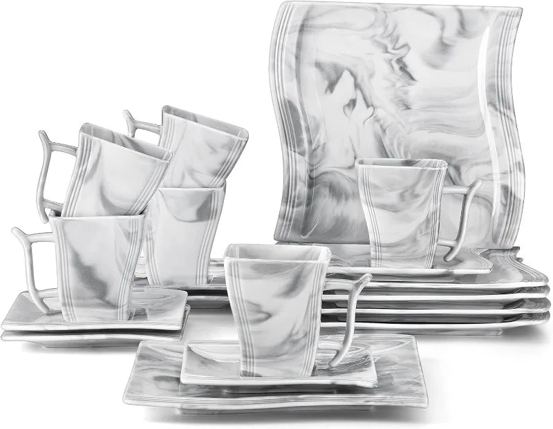 Porcelain Dinnerware Sets, Modern Square Dinner Set Plates and Bowls for Dessert, Salad and Pasta,