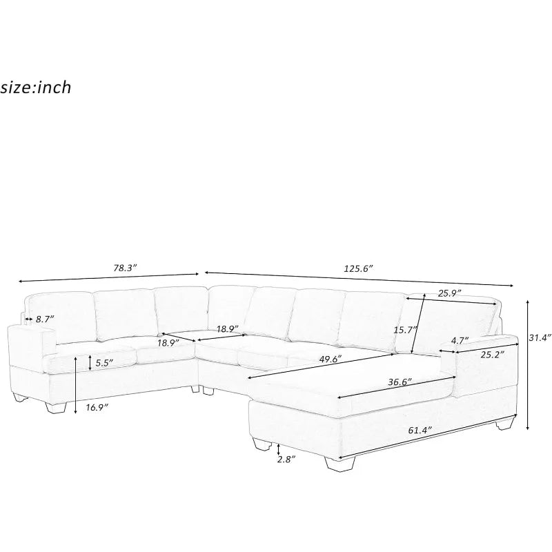 Oversized Modular Sofa Set, Sectional Couches for Living Romeu Shaped Sofa with Chaise Lounge,