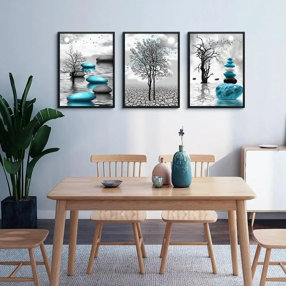 Large Black Framed Art for Living Room Wall Decor for Office Bedroom Wall Decoration Blue Abstract Wall Pictures Metal Home