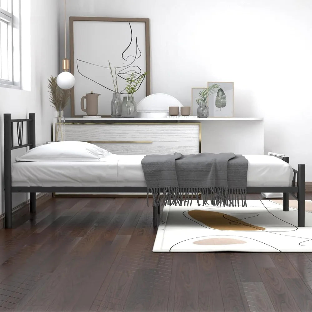 Bedroom Beds Heavy-Duty Mattress Foundation for Bedroom Double Bed Frame Black No Box Spring Needed Headboards Furniture Home