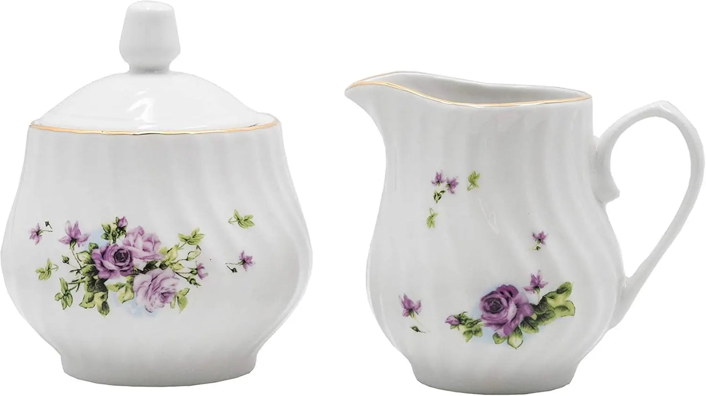 Tableware Set 45-Piece Dinner Set With Gold Trim Vintage Floral Each Piece Is Shaped With A Fanciful Swirl Shape