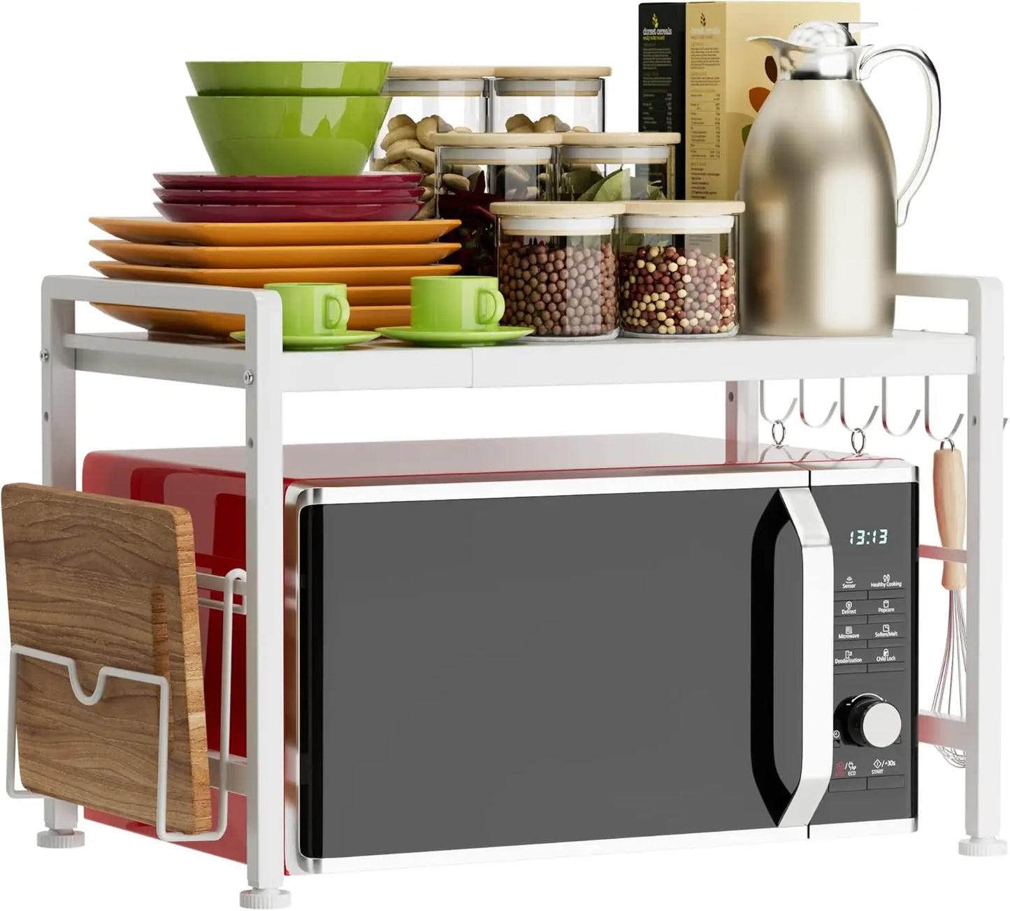 Extendable Microwave Oven Rack - Adjustable Kitchen counter shelf, 2 Tier Microwave Stand