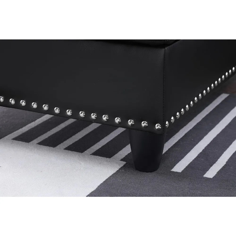 L Shaped Sofa with Ottoman Modern Nail-Head Design PU Leather Sectional Couches with Chaise, Cup Holder for Living Room, Bedroom