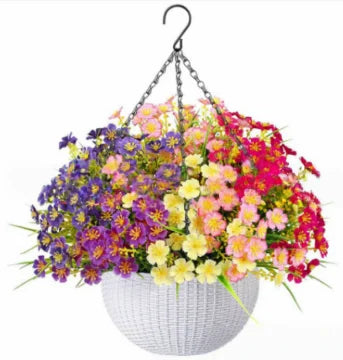 Fake Hanging Flowers With Basket -Artificial Flowers, Outdoor/Indoor Patio Lawn Decor,