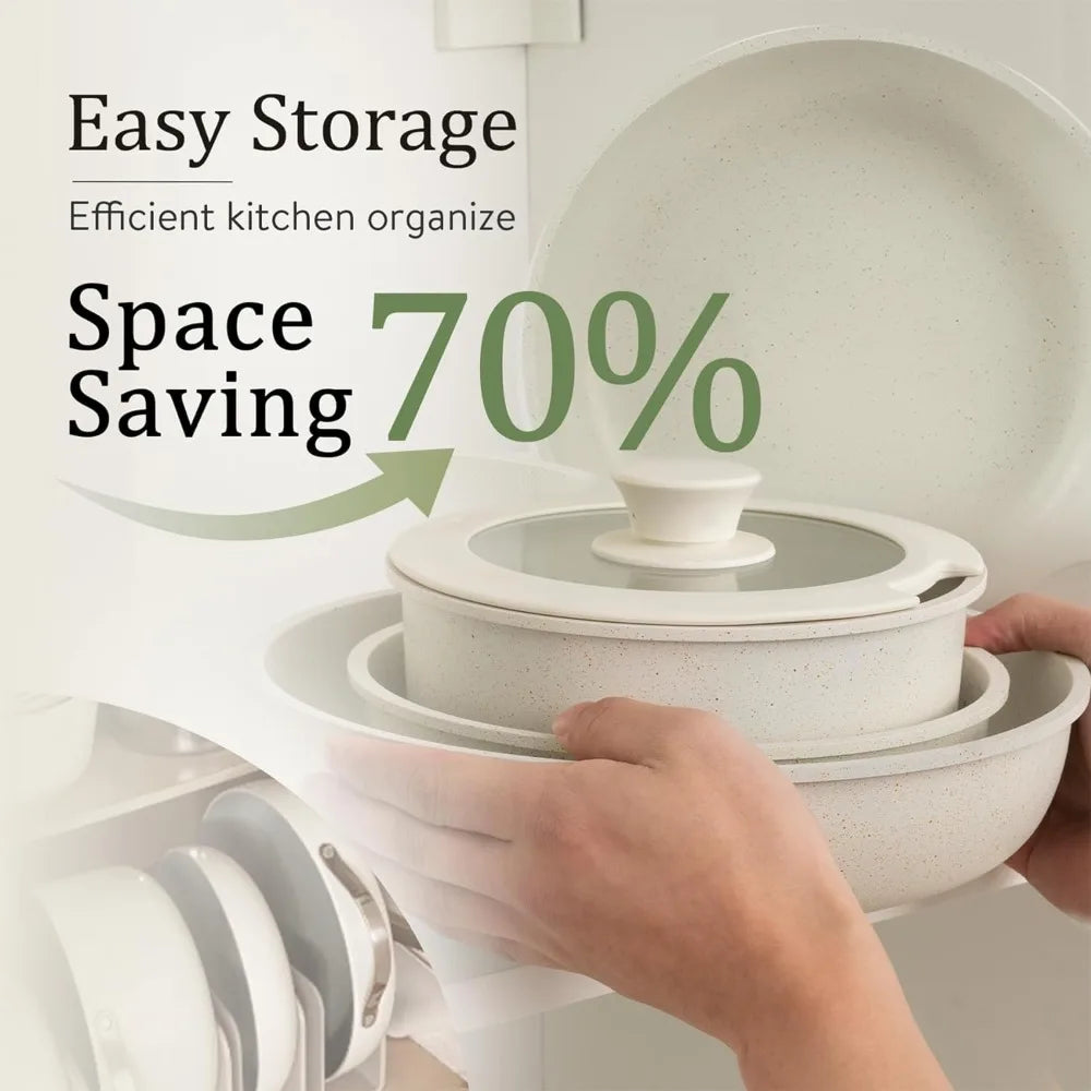 , Nonstick Cookware Sets Detachable Handle, Induction RV Kitchen Set Removable Handle,
