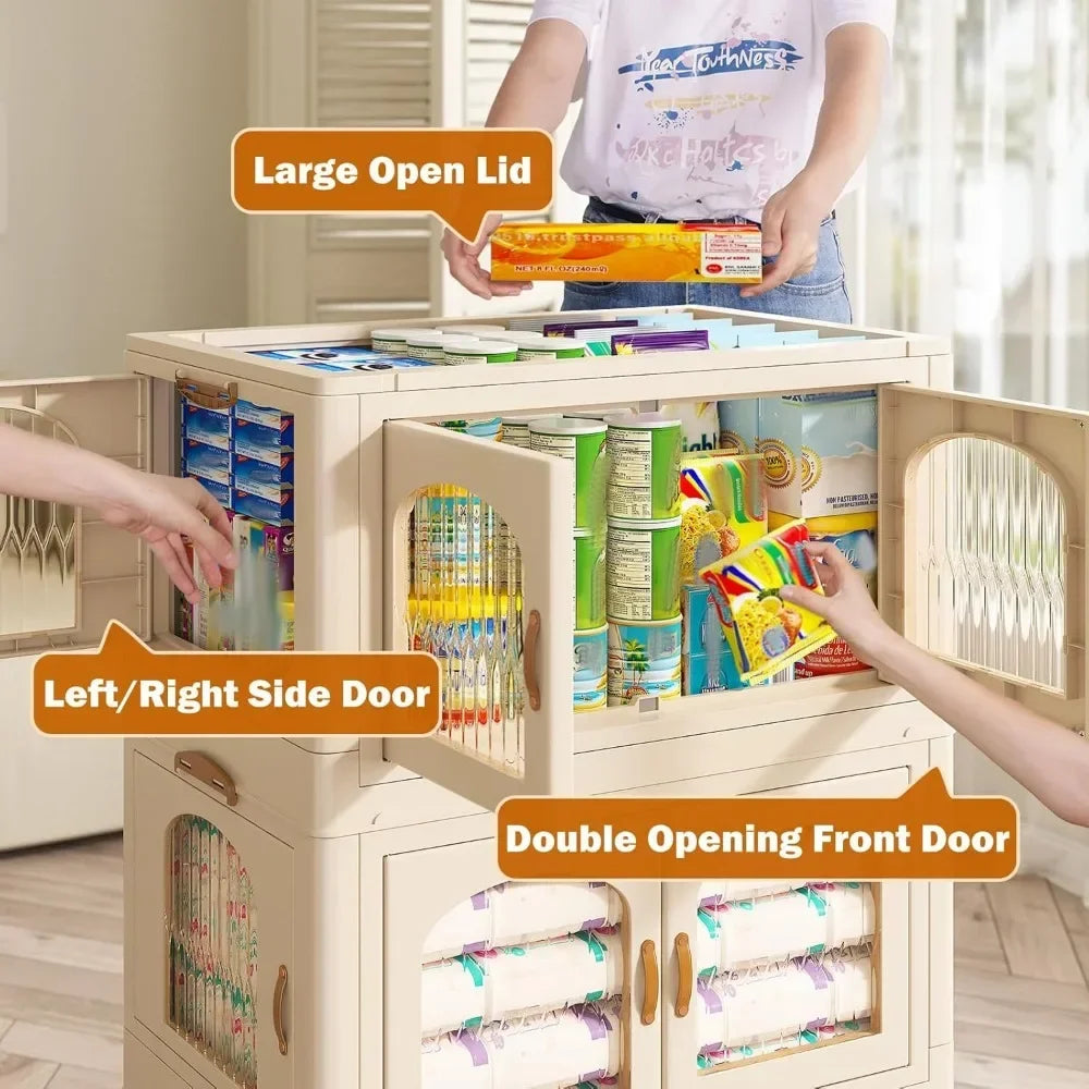 Storage Bins with Lids, Large Stackable Bins with Wheels and Doors, Storage