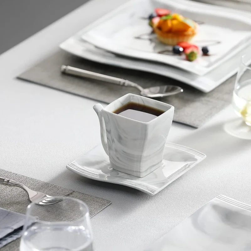 Porcelain Dinnerware Sets, Modern Square Dinner Set Plates and Bowls for Dessert, Salad and Pasta,