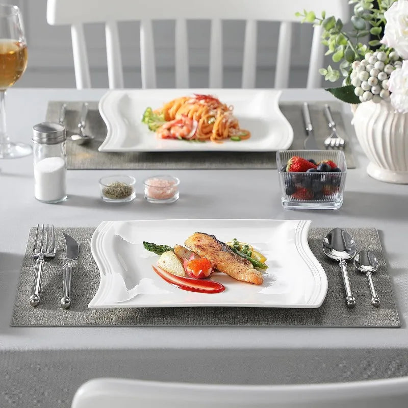 Porcelain Dinnerware Sets, Modern Square Dinner Set Plates and Bowls for Dessert, Salad and Pasta,