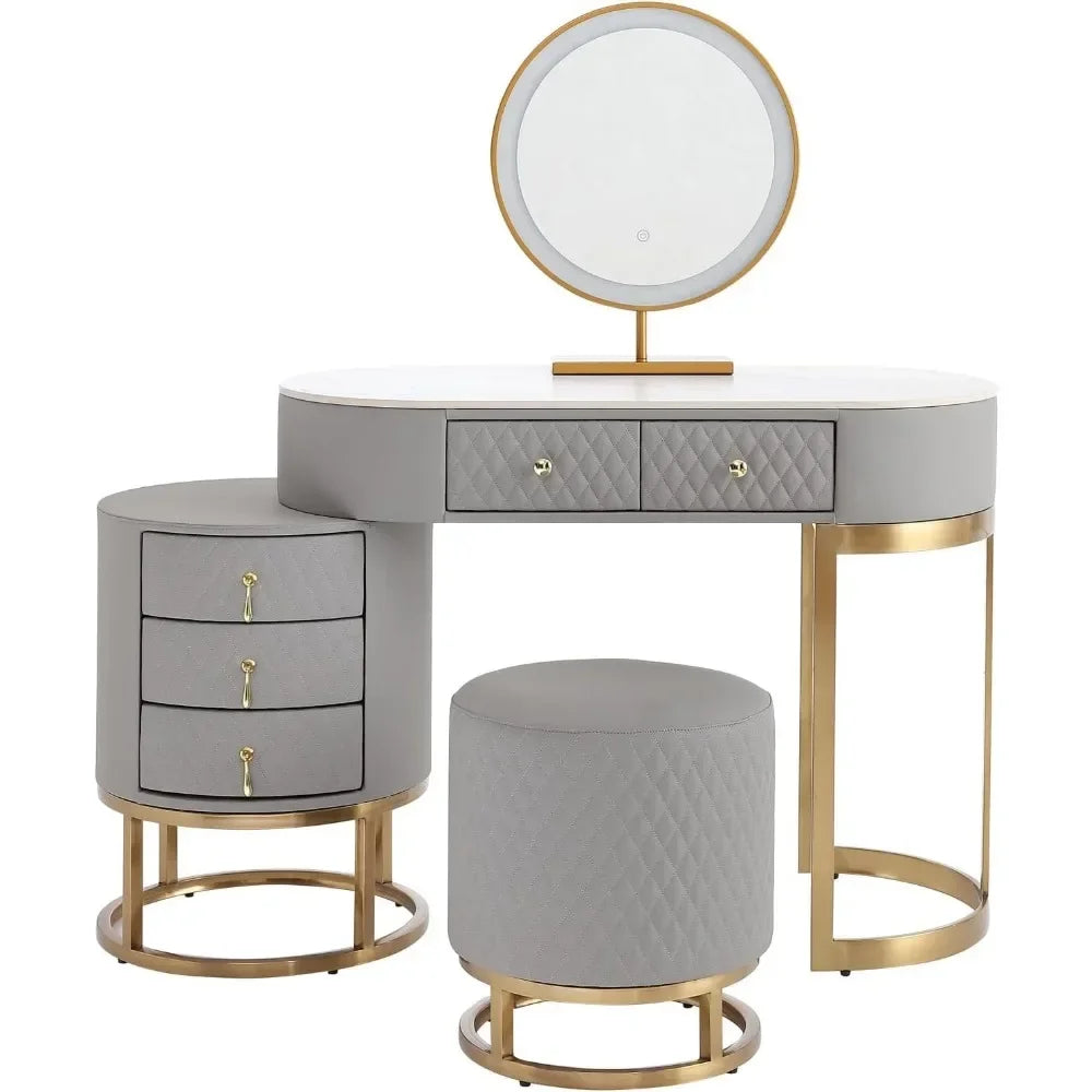 Drawer Table with Mirror Makeup with Drawers & Vanity Stool 5Drawers Vanity Desk