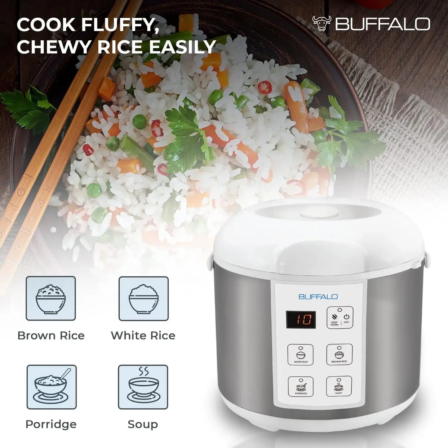 Electric Rice Cooker for White/Brown Rice, Porridge, Soup - Easy-to-clean, Non-Toxic & Non-Stick,