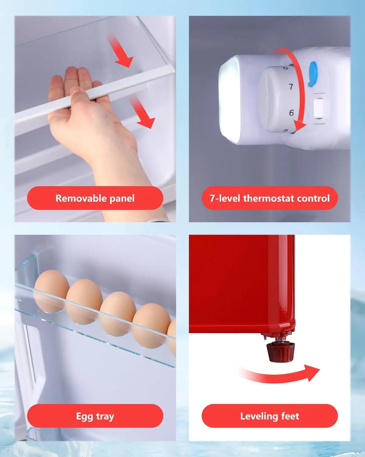 Compact Refrigerator Retro Fridge with Dual Door Small Refrigerator with freezer 7 Level Adjustable Thermostat
