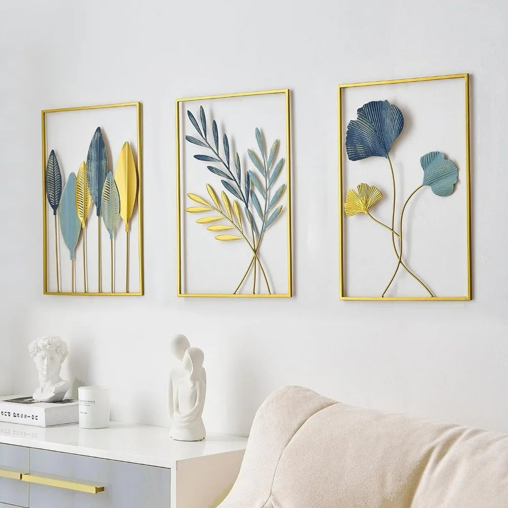Gold Leaf Wall Hanging Decoration Set Metal Art Home Decor