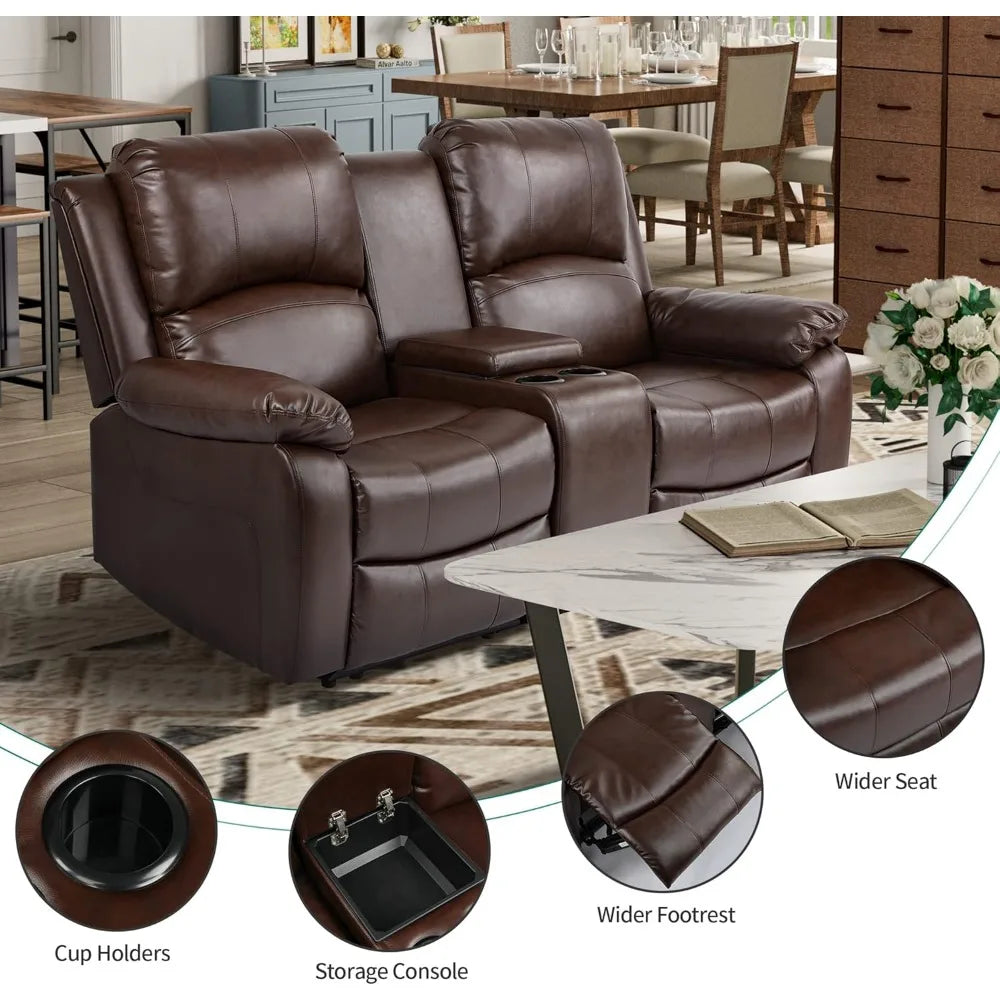 Loveseat Recliner, Manual Double Sofa Loveseat, Home Theater Seating with Storage Console, Double Recliner RV Sofas