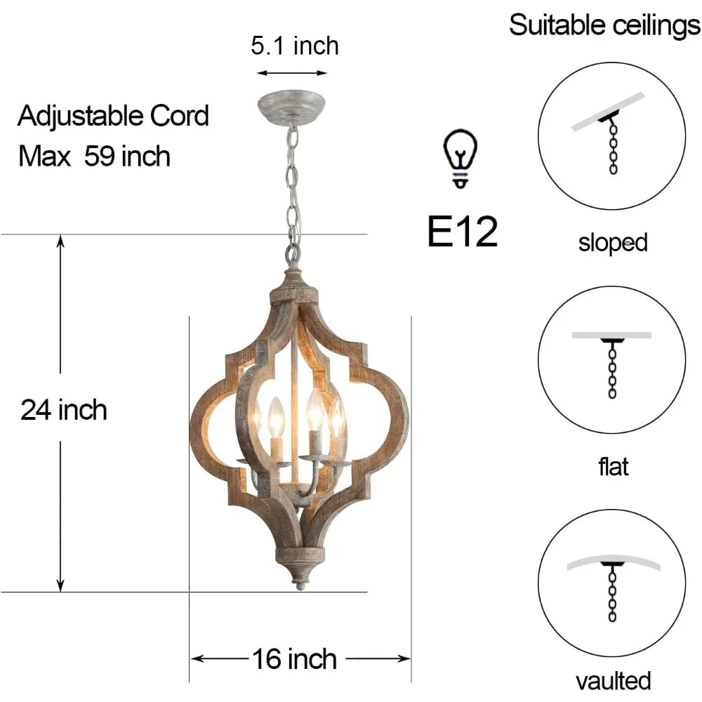 Garden Decorations 4-Light Wood Farmhouse Chandelier Decors Home