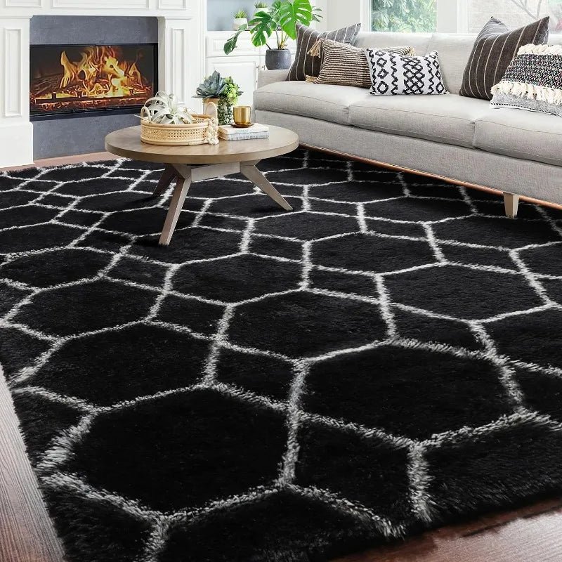 Geometric Area Rug 5x8, Rugs for Living Room Bedroom, Modern Shag Fluffy Floor Rugs for Kids Room Decor, Extra Soft