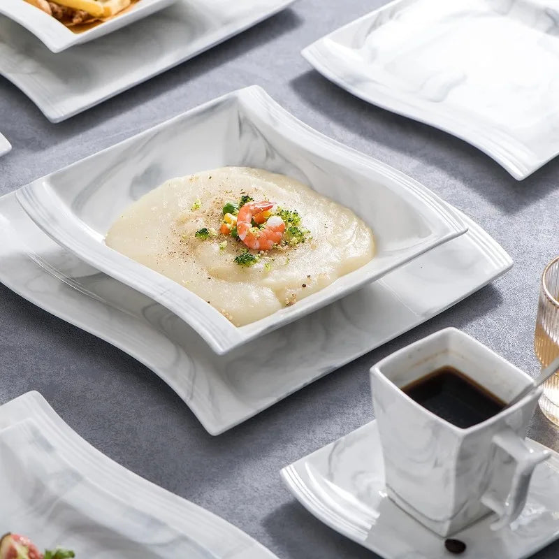 Porcelain Dinnerware Sets, Modern Square Dinner Set Plates and Bowls for Dessert, Salad and Pasta,