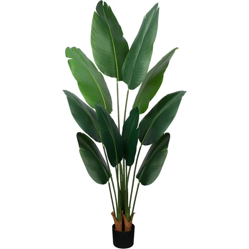 Artificial Bird of Paradise Plant 5 Ft Tall Fake Banana Leaf Plant for Indoors and Outdoors,Faux Palm Tree with Plastic Pot