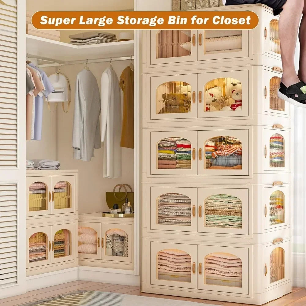 Storage Bins with Lids, Large Stackable Bins with Wheels and Doors, Storage