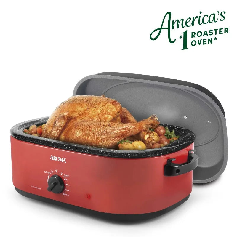 Aroma® 18Qt. Electric Roaster Oven with High Dome Lid, 8X Bonded Granite Enamel, New-Red (ART-718RH)
